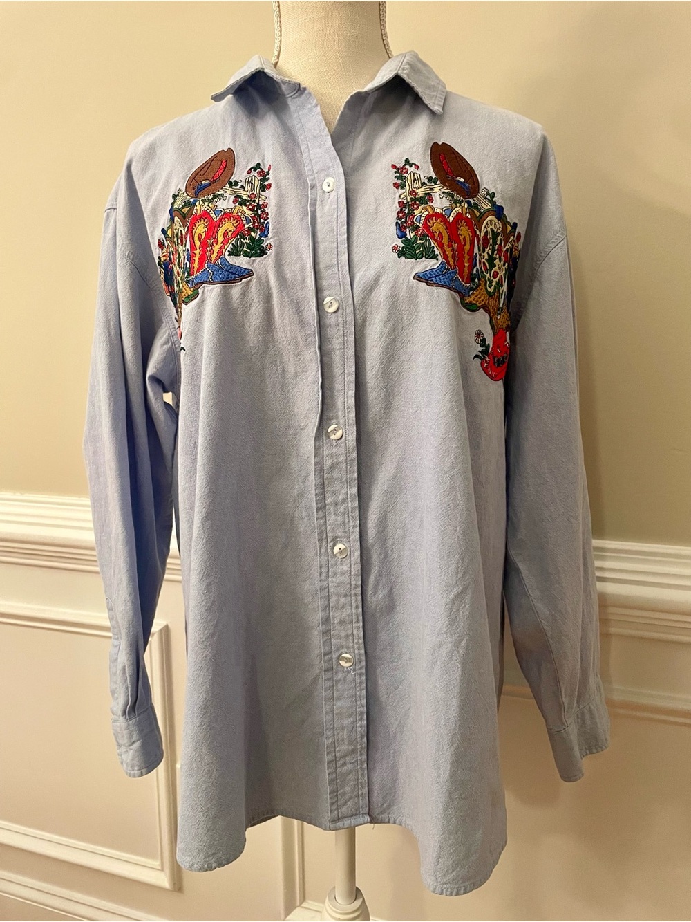 Casey Coleman Vintage ‘80’s ‘90’s Embroidered Country Grandma Cotton Blouse Sz M